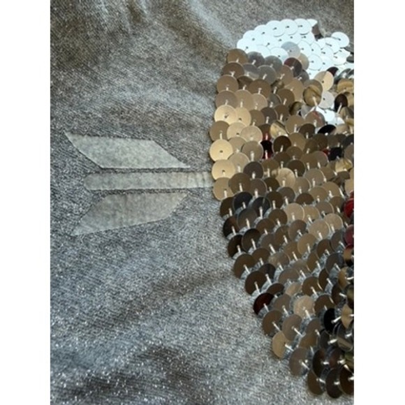 VTG"PINK" Victorias Secret Grey Metallic Sequin Heart Full Zip Hoodie Medium Y2K - Picture 15 of 16